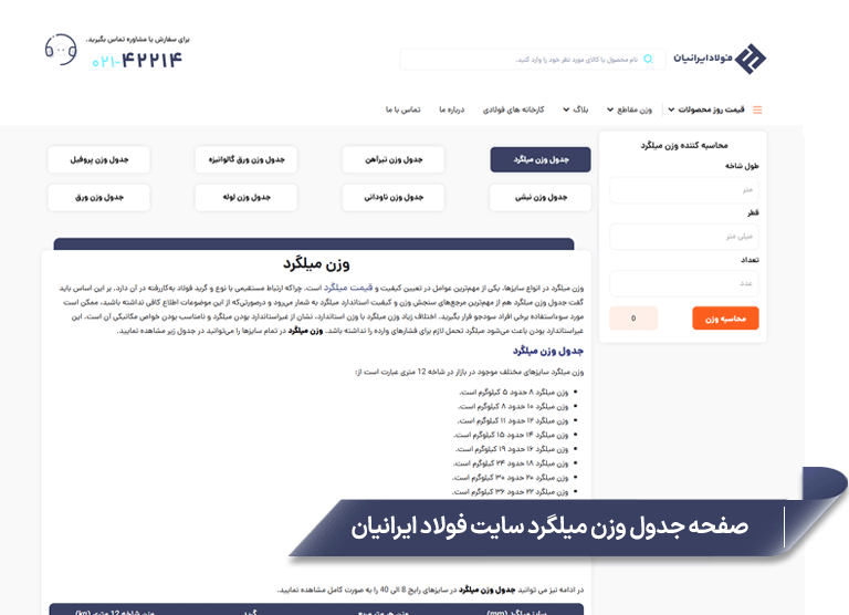 جدول وزن میلگرد